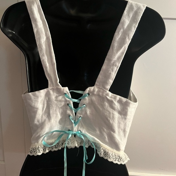 Vintage White corset something blue Lace-Up Crop Top with Lace Trim boning - Picture 2 of 5